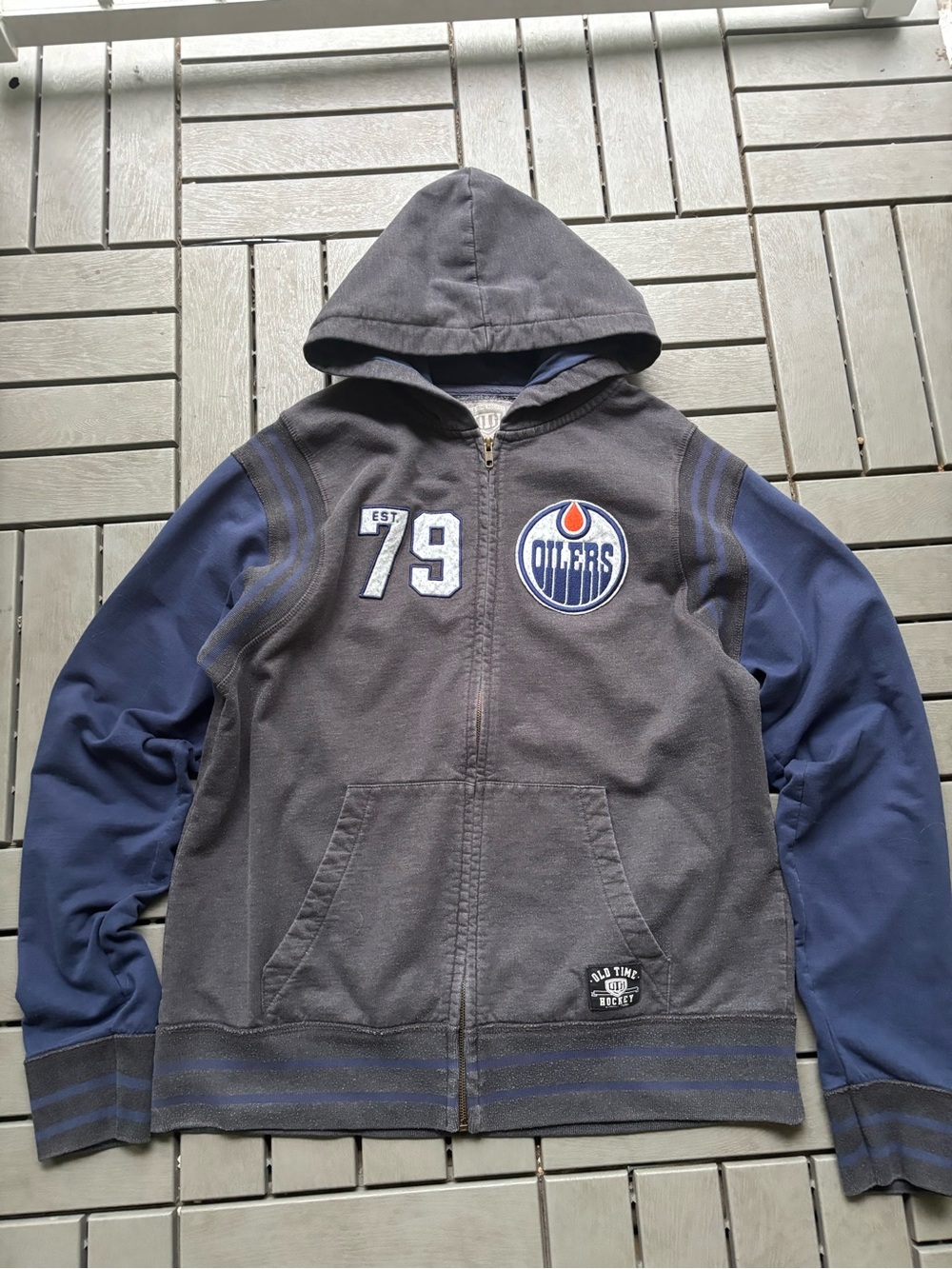 EDMONTON OILERS Gray & Navy Hooded Zip Jacket